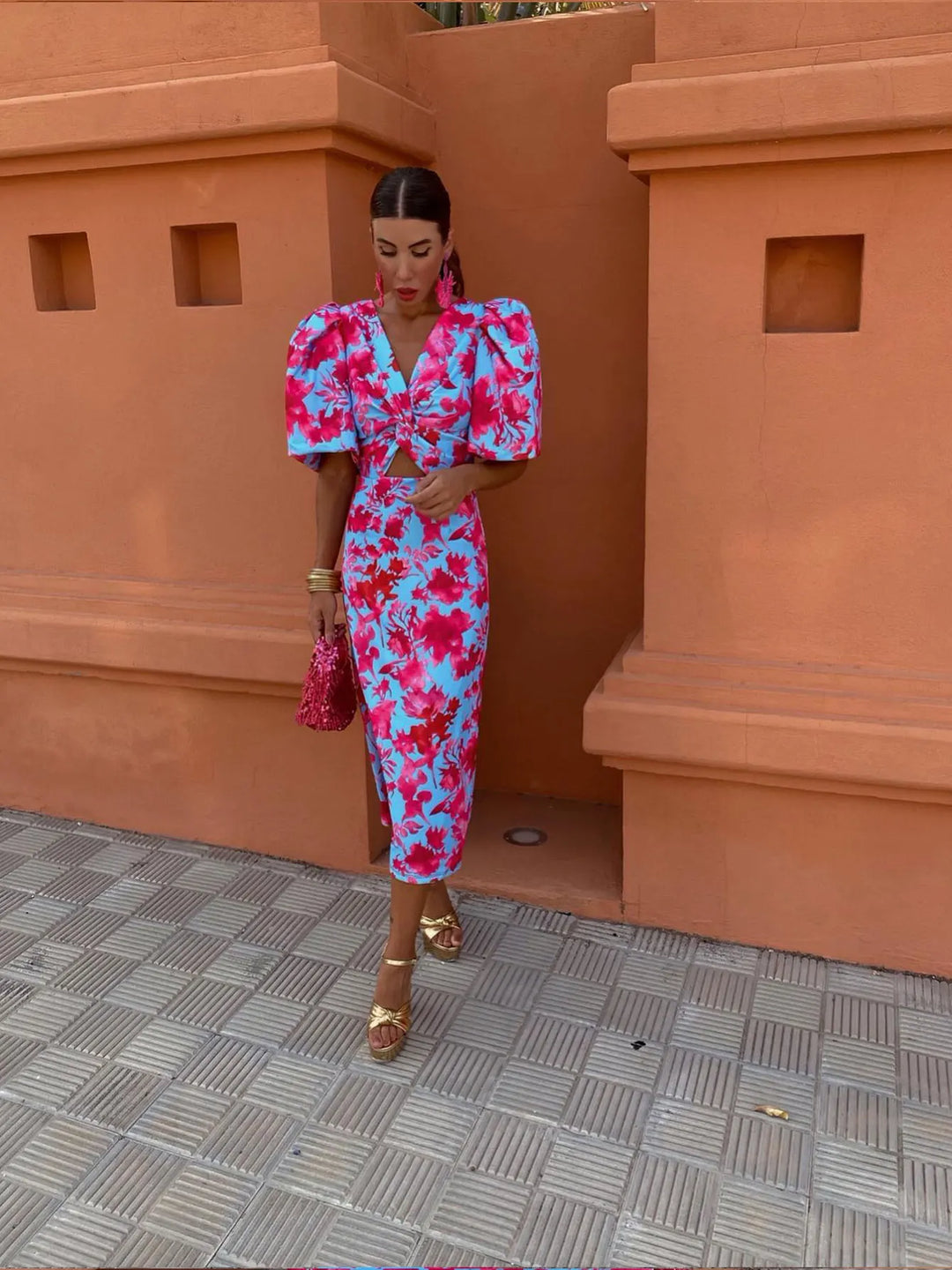 Sydney | Women’s Summer Printed Puff Sleeve Midi Dress