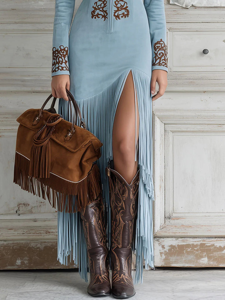 Maria | Women Suede Fringe Summer Maxi Dress