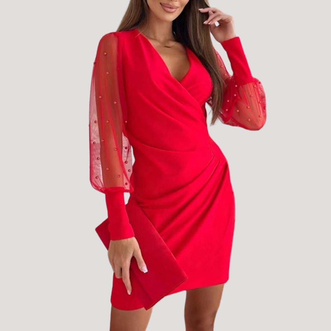 Jenny | Women’s Mini Wrap Dress Sheer Sleeve V Neck